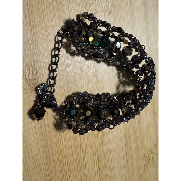 SWAROVSKI Signed Crystal Dust Silver Black Double Wrap Bangle Bracelet.  Size 8 - Picture 4 of 4